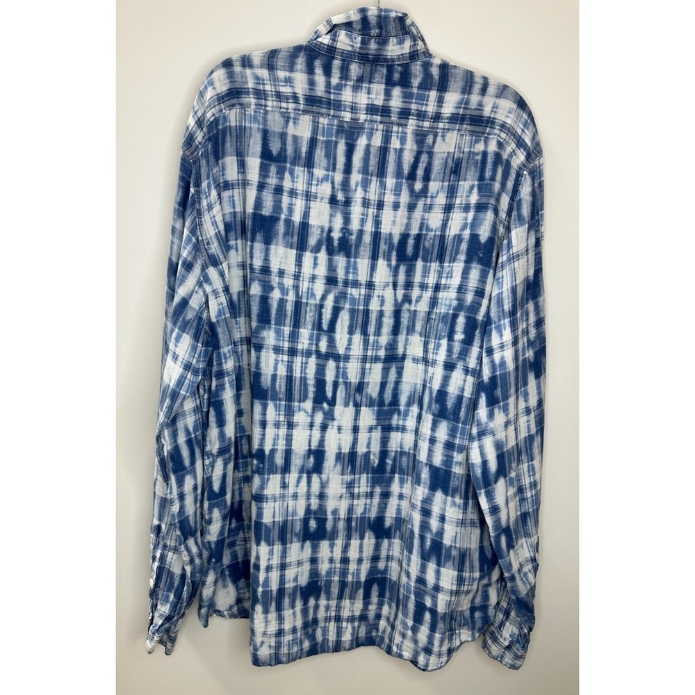 Polo Ralph Lauren 100% Linen Mens Blue White Tie Dye Plaid Button Down Shirt XXL - Picture 8 of 15